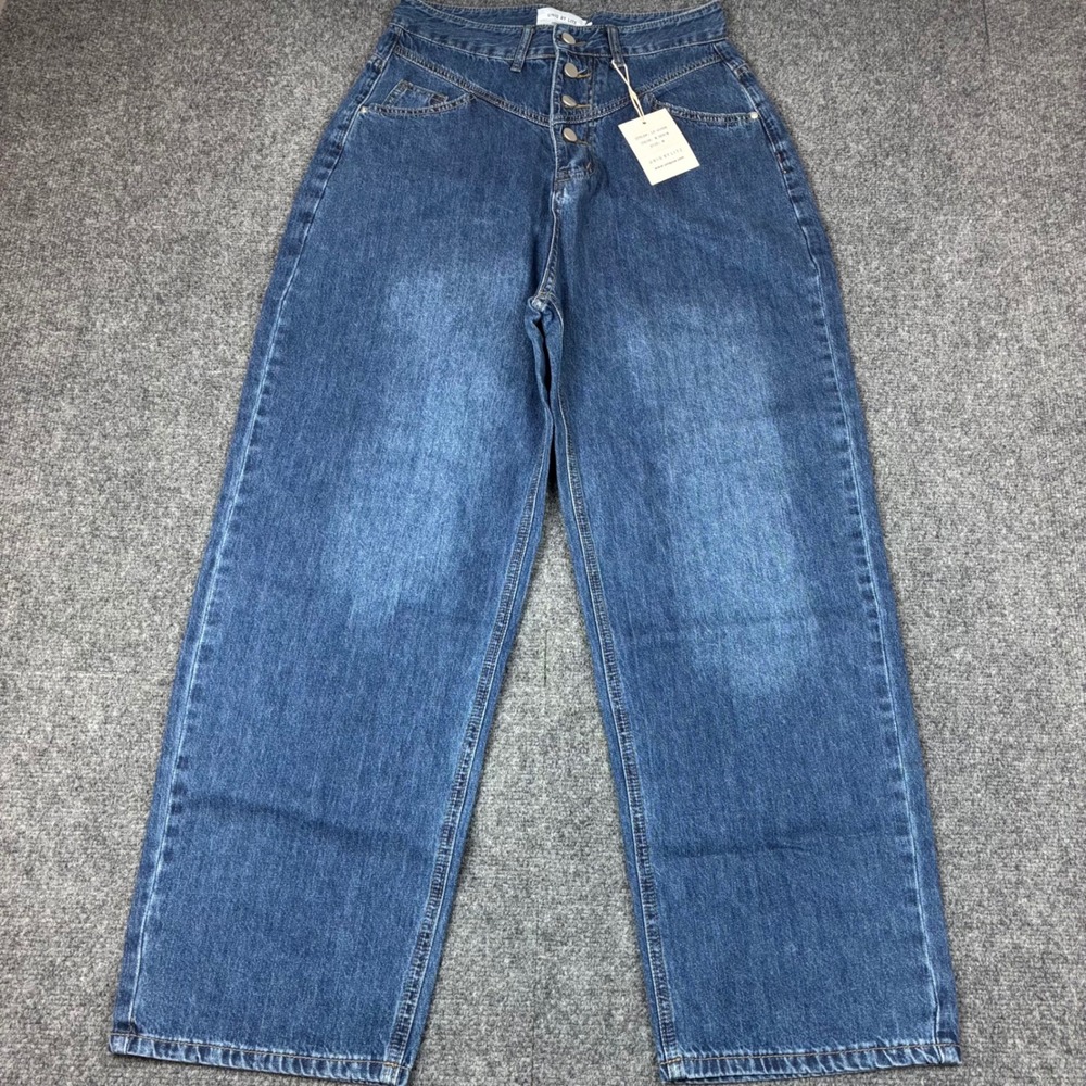 Uniq By Litz High Waisted Wide Leg Jeans‎ Medium Denim Button Fly LP-41096 M